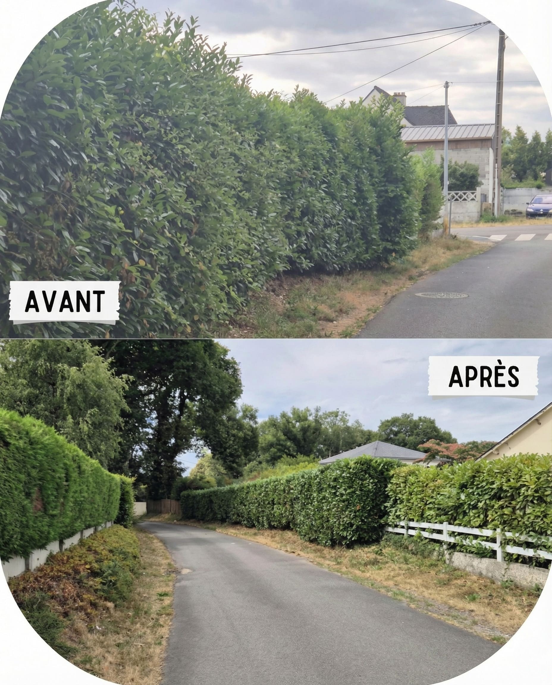 Chantier de taille de haie avant après réalisé à Guer